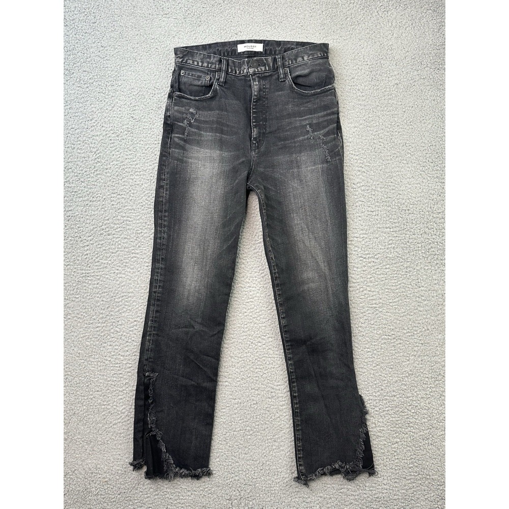 MOUSSY VINTAGE Alhambra Flare-Hi Jeans Black Gray 28 High Rise Ankle Split Hem